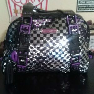 Betsey Johnson purse. Black, Silver, Purple.